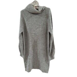 Love Ellie Gray Ribbed Knit Turtleneck Sweater Dress Cozy Hygge NEW